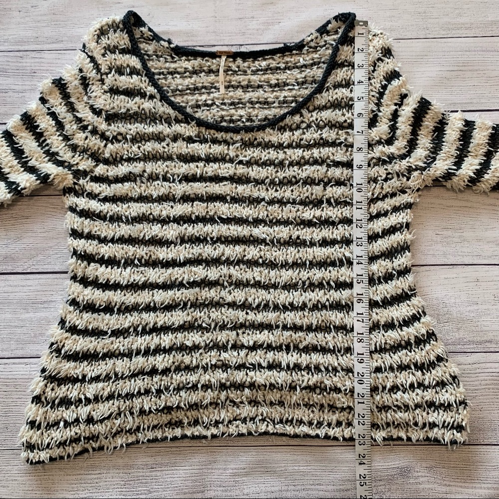 Free People Downy Shaggy Striped Fuzzy Eyelash Sweater Gray Ivory - Picture 4 of 7